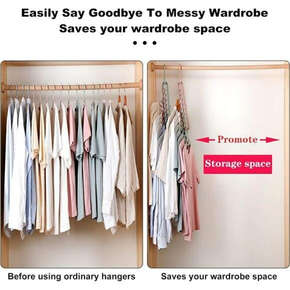 Magic Space Saving Hangers Set of 6 Closet Organizer with 9 Hole Hooks - Picture 3 of 7